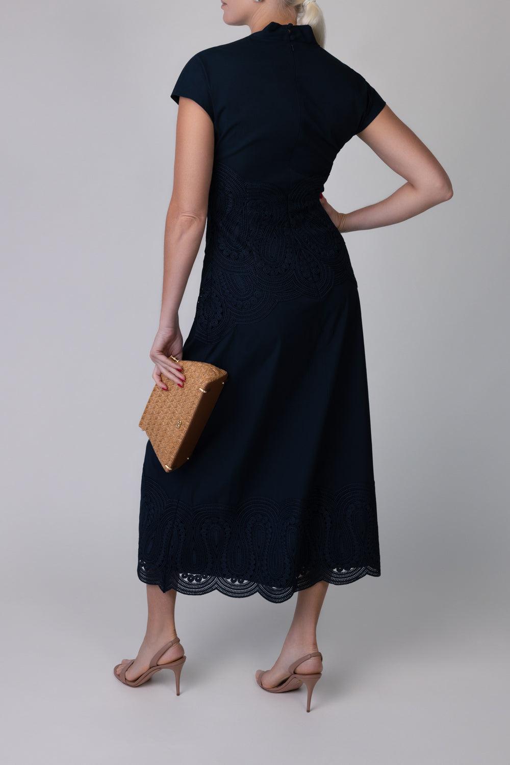 Cap Sleeve Midi Dress-NAVY-4-CLOTHINGDRESSCASUAL-LELA ROSE
