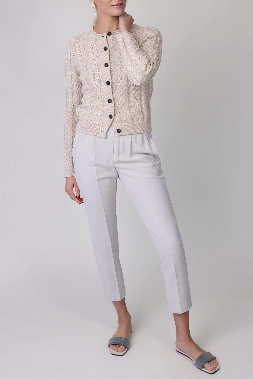 Dazzling Double Cable Cardigan-BUTTER-XS-CLOTHINGTOPCARDIGAN-BRUNELLO CUCINELLI