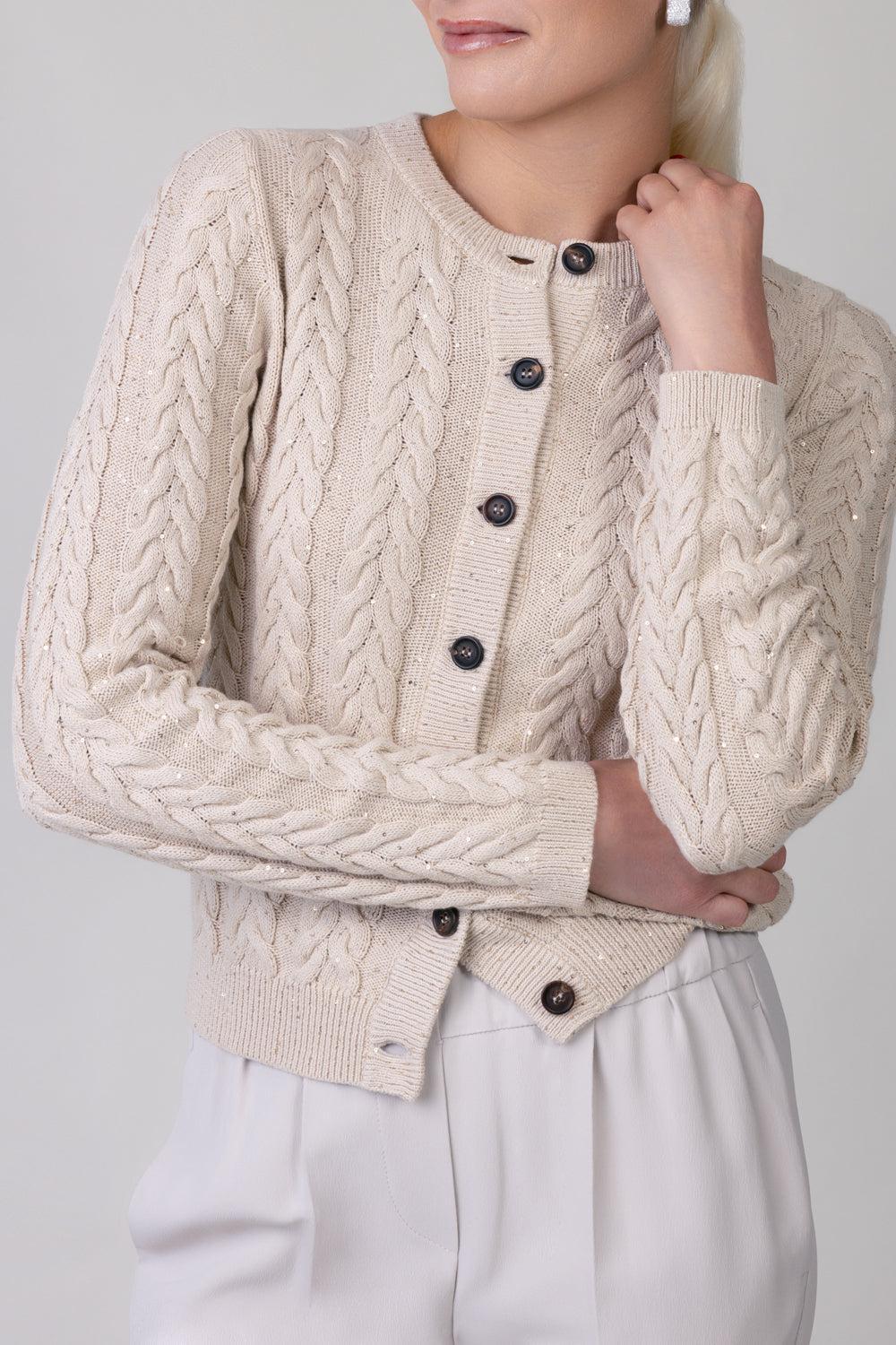 Dazzling Double Cable Cardigan-BUTTER-XS-CLOTHINGTOPCARDIGAN-BRUNELLO CUCINELLI