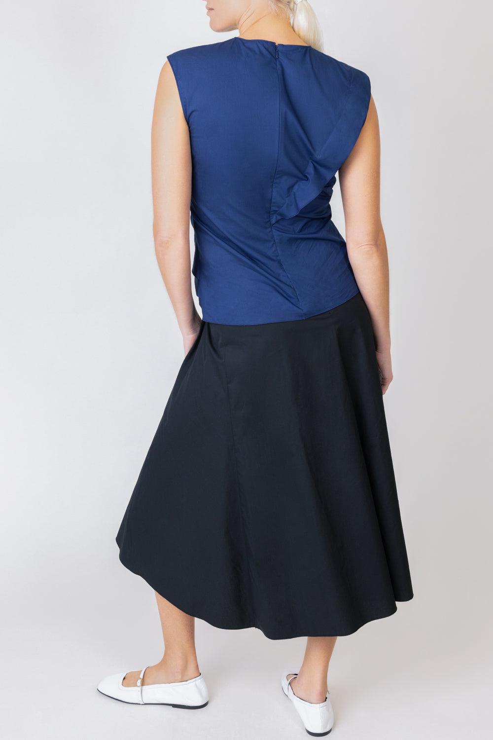 Sleeveless Gathered Top - Navy-NAVY-38-CLOTHINGTOPBLOUSE-MANTU