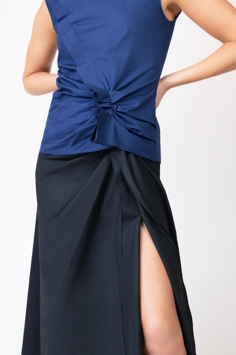 Sleeveless Gathered Top - Navy-NAVY-38-CLOTHINGTOPBLOUSE-MANTU