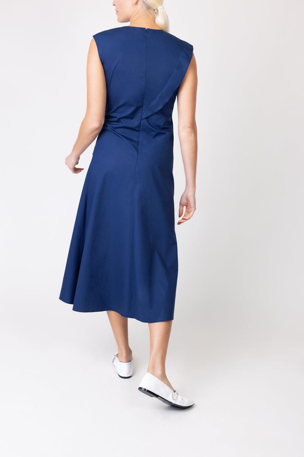Sleeveless Gathered Midi Dress-NAVY-38-CLOTHINGDRESSCASUAL-MANTU