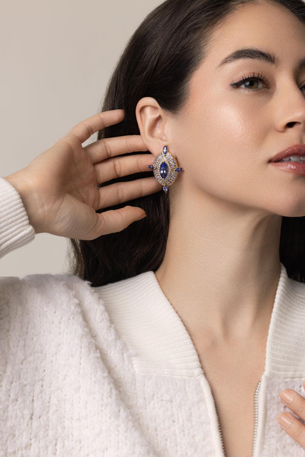 Tanzanite Diamond Earrings-YELLOW GOLD-JEWELRYFINE JEWELEARRING-DENISE CASSOU