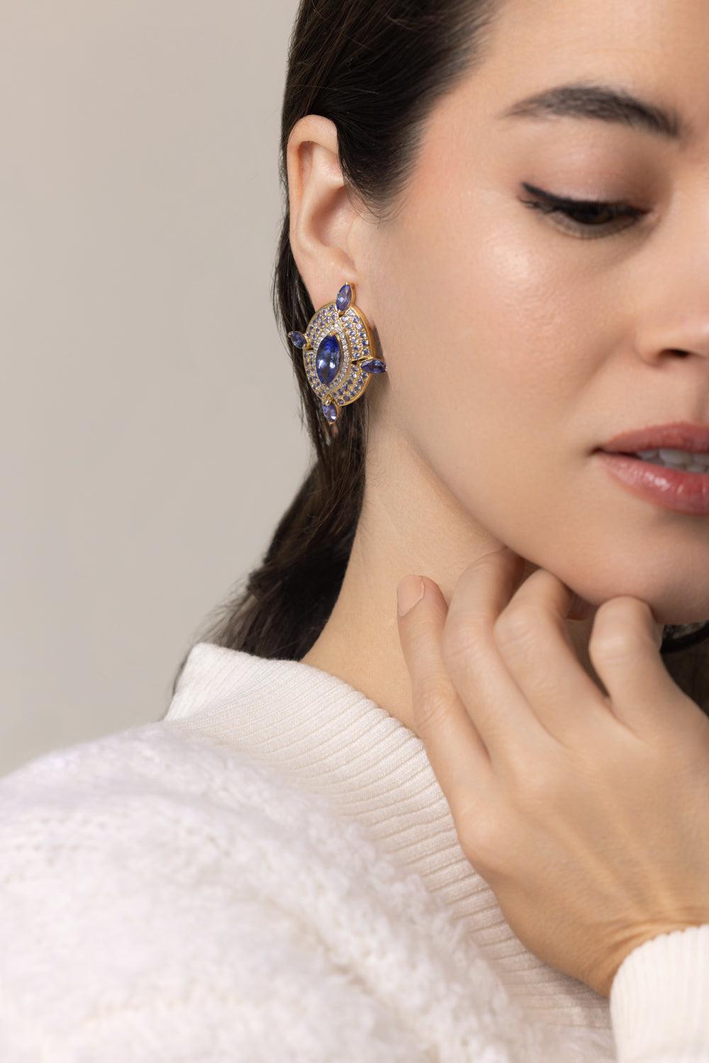 Tanzanite Diamond Earrings-YELLOW GOLD-JEWELRYFINE JEWELEARRING-DENISE CASSOU