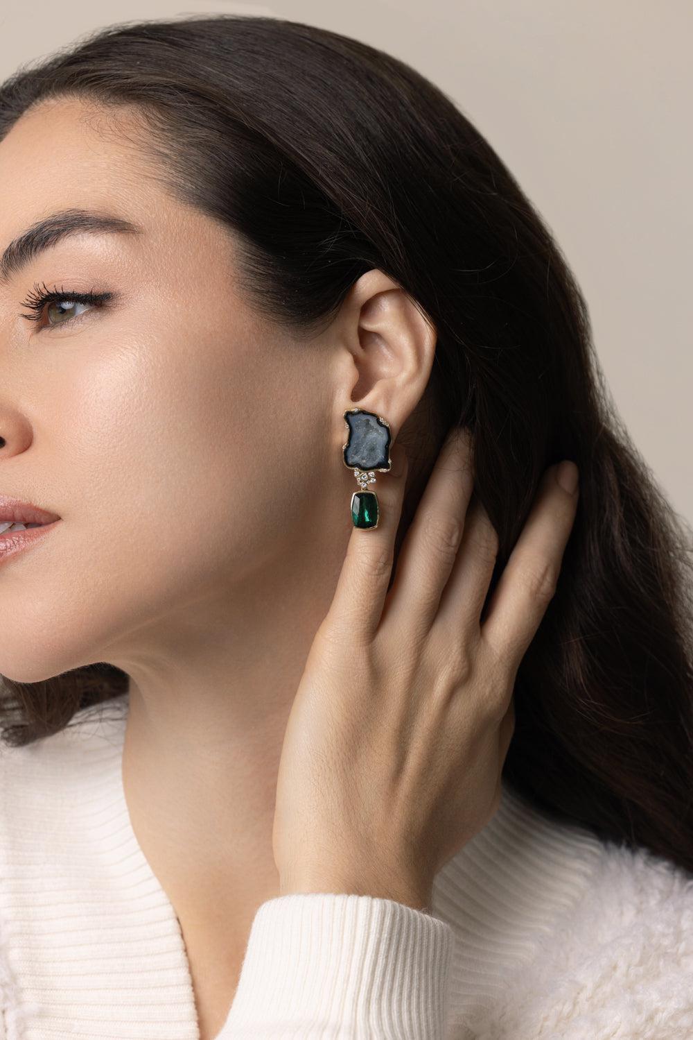 Agate Diamond Earrings-YELLOW GOLD-JEWELRYFINE JEWELEARRING-DENISE CASSOU