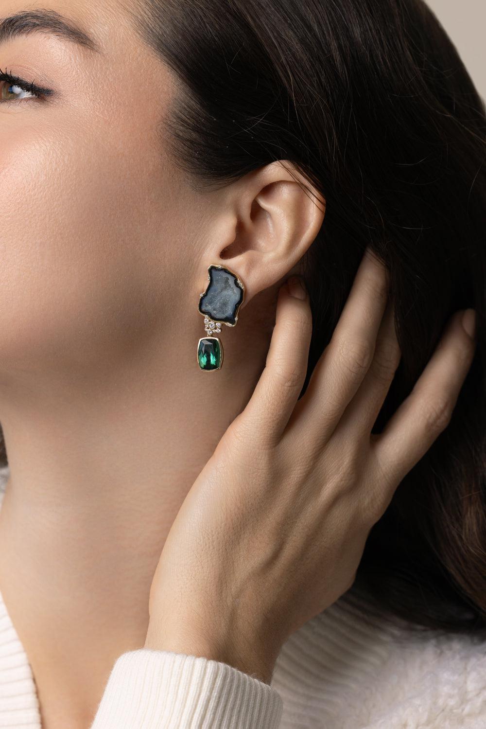 Agate Diamond Earrings-YELLOW GOLD-JEWELRYFINE JEWELEARRING-DENISE CASSOU