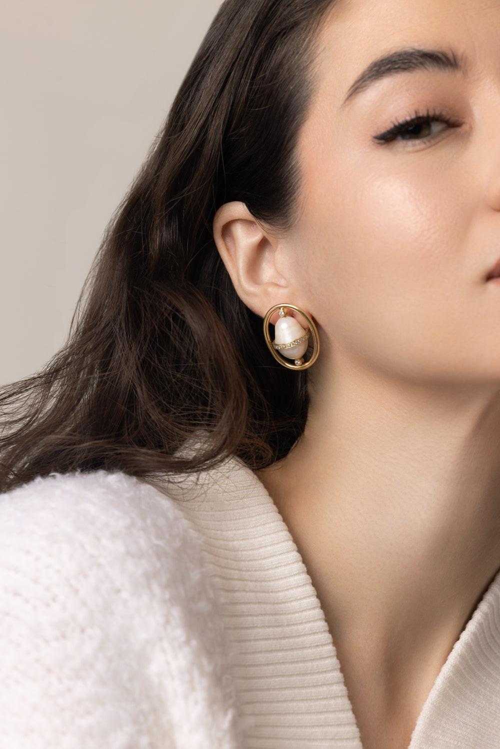 Pearl Diamond Earrings-YELLOW GOLD-JEWELRYFINE JEWELEARRING-DENISE CASSOU