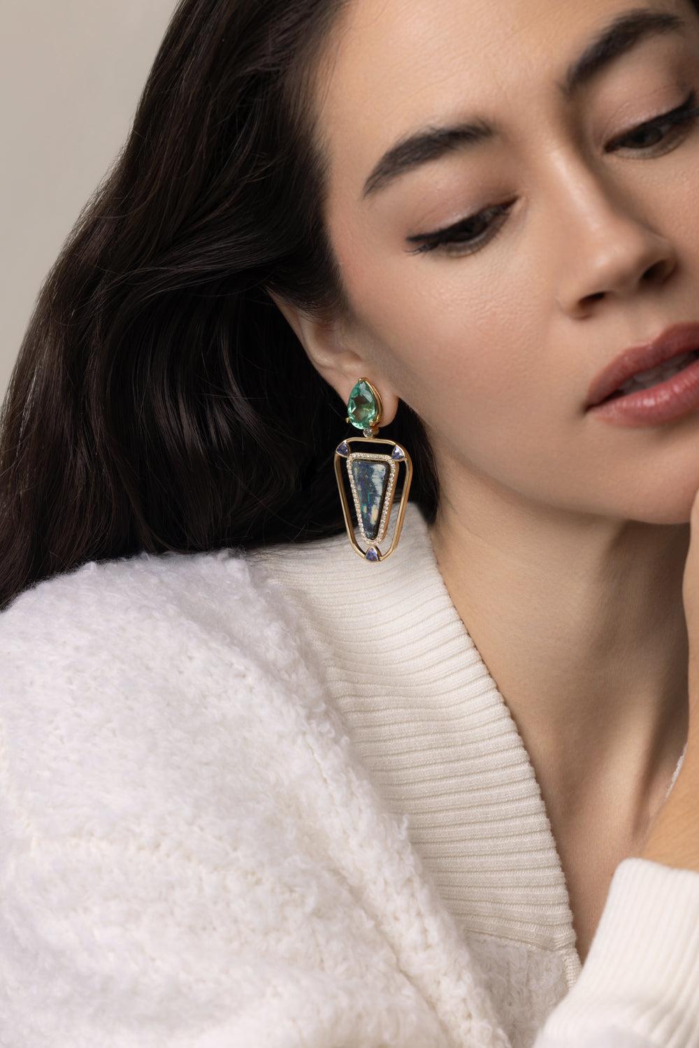 Opal Tourmaline Earrings-YELLOW GOLD-JEWELRYFINE JEWELEARRING-DENISE CASSOU