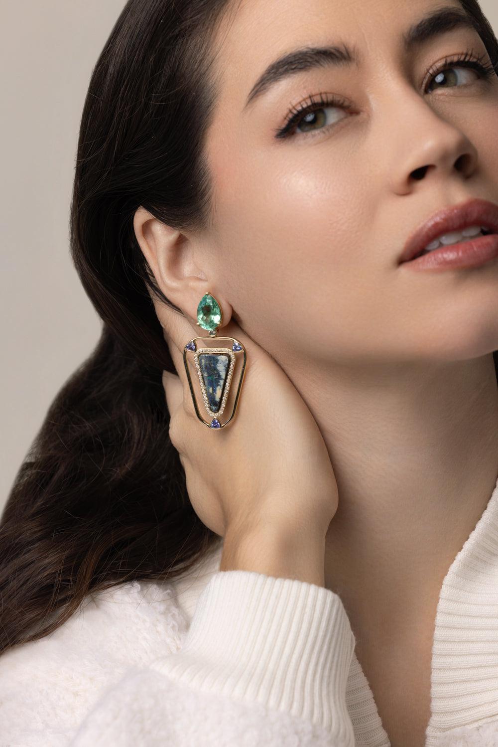Opal Tourmaline Earrings-YELLOW GOLD-JEWELRYFINE JEWELEARRING-DENISE CASSOU