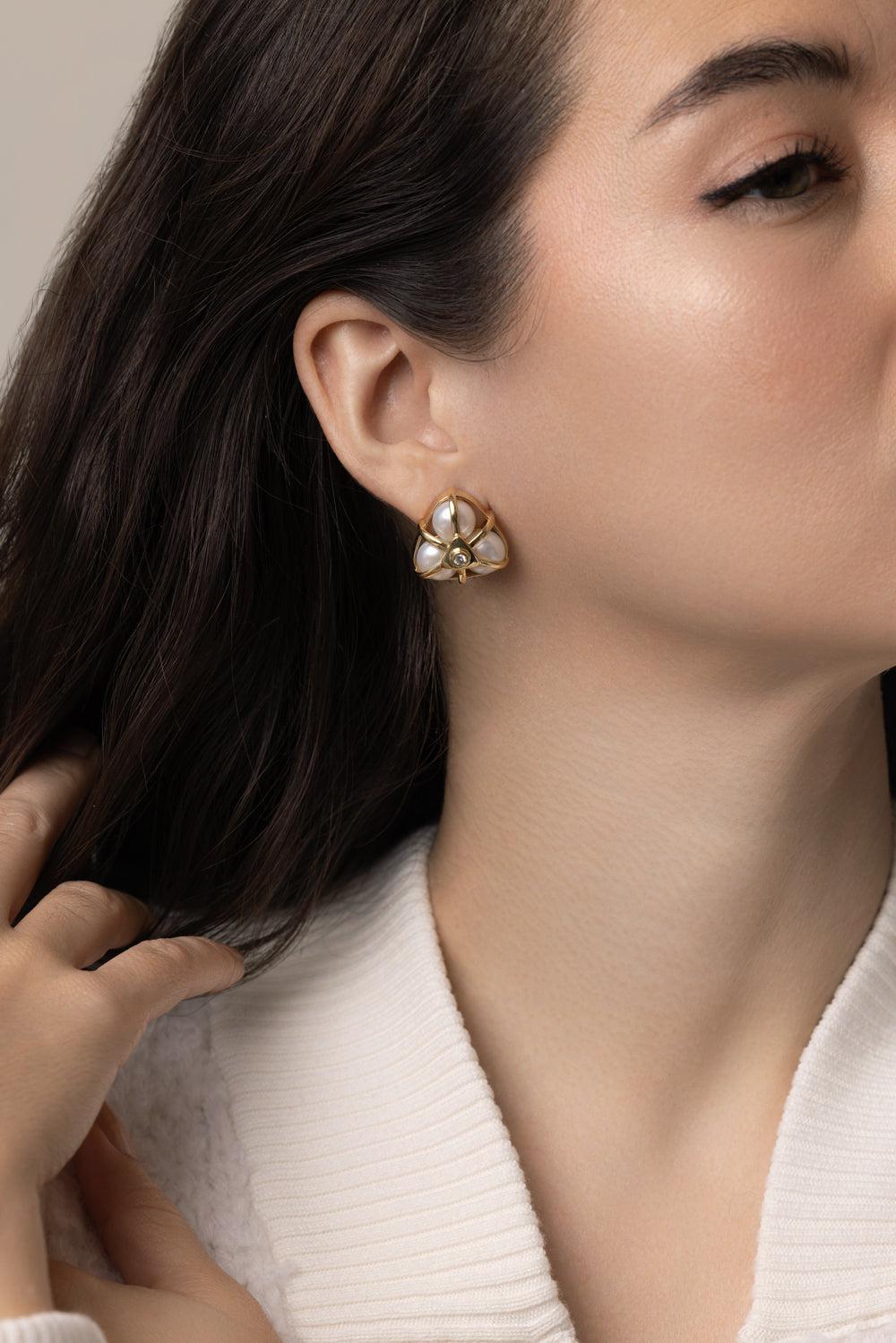 Pearl Diamond Earrings-YELLOW GOLD-JEWELRYFINE JEWELEARRING-DENISE CASSOU