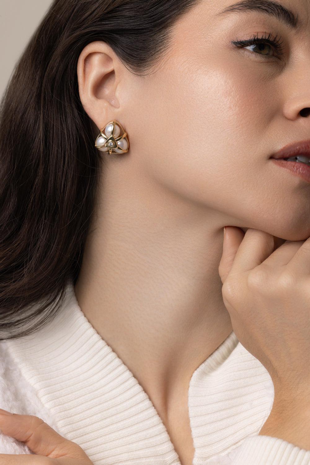 Pearl Diamond Earrings-YELLOW GOLD-JEWELRYFINE JEWELEARRING-DENISE CASSOU