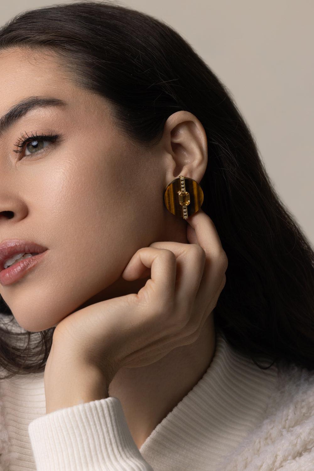 Tigers Eye Citrine Earrings-YELLOW GOLD-JEWELRYFINE JEWELEARRING-DENISE CASSOU