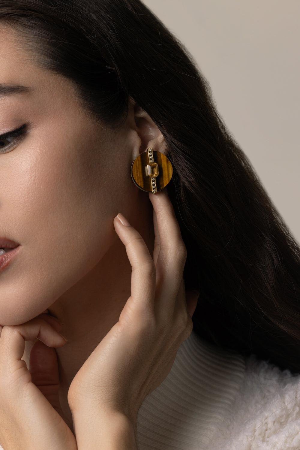 Tigers Eye Citrine Earrings-YELLOW GOLD-JEWELRYFINE JEWELEARRING-DENISE CASSOU