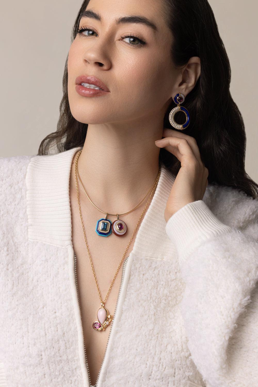Small Pink Topaz Butterfly Effect Pendant Necklace-YELLOW GOLD-18-JEWELRYFINE JEWELNECKLACE O-MASON & BOOKS