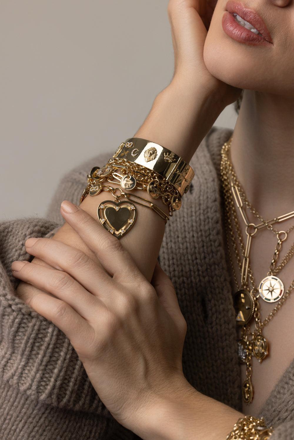 Symbols Wide Triptych Bangle Bracelet-YELLOW GOLD-JEWELRYFINE JEWELBRACELET O-FOUNDRAE