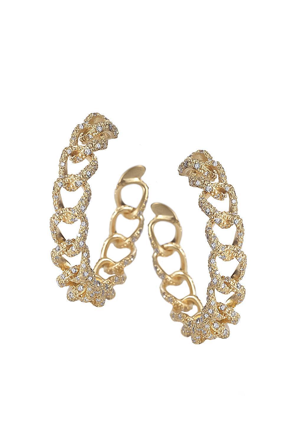Diamond Link Hoop Earrings-YELLOW GOLD-JEWELRYFINE JEWELEARRING-COOMI
