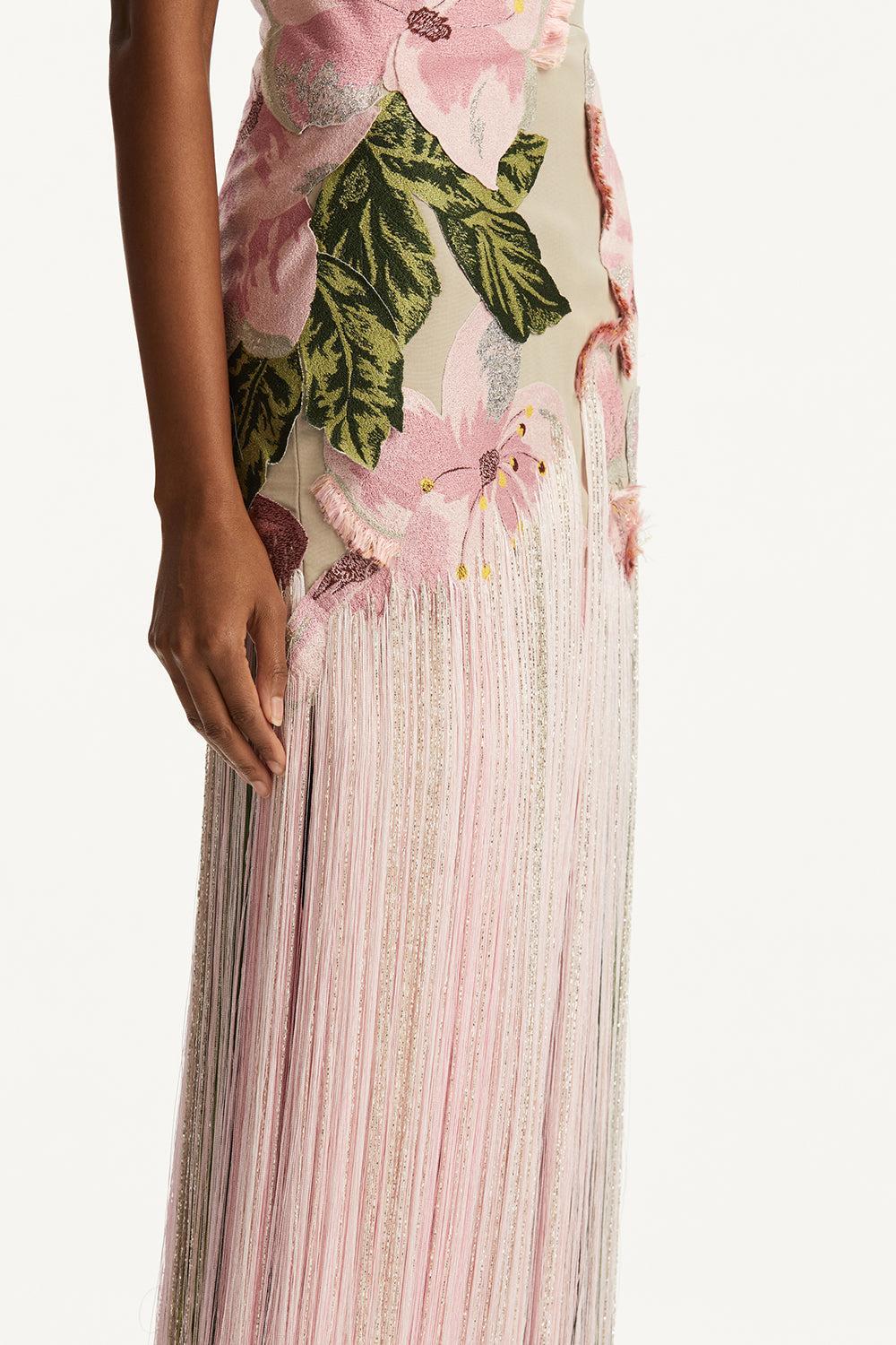 Sleeveless Embroidered Fringe Gown-PEWTER-6-CLOTHINGDRESSGOWN-OSCAR DE LA RENTA