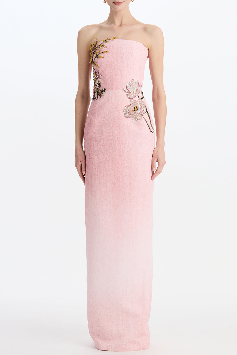 Beaded Floral Strapless Gown-PINK-4-CLOTHINGDRESSGOWN-OSCAR DE LA RENTA