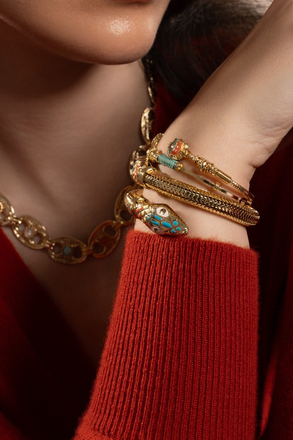 Enamel Cobra Bracelet-TURQ ORG-JEWELRYBOUTIQUEBRACELET O-GAS BIJOUX