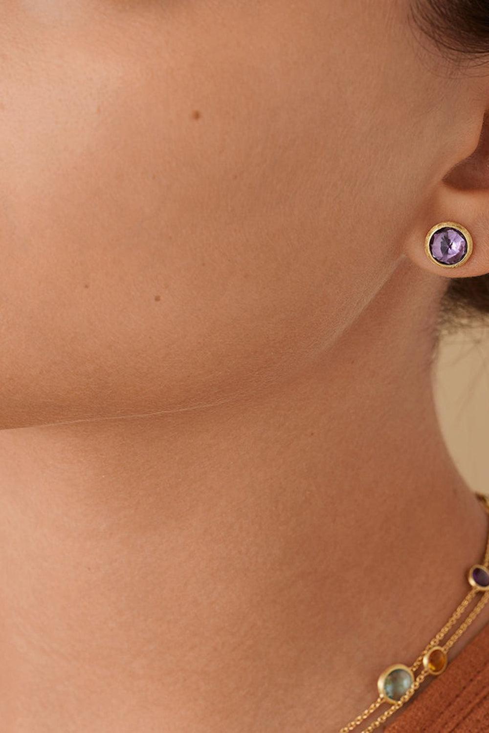 Jaipur Amethyst Stud Earrings-YELLOW GOLD-JEWELRYFINE JEWELEARRING-MARCO BICEGO