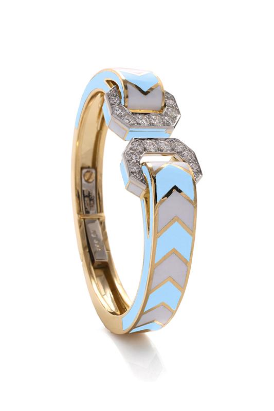 Blue Chevron Double Buckle Bracelet-YELLOW GOLD-JEWELRYFINE JEWELBRACELET O-DAVID WEBB