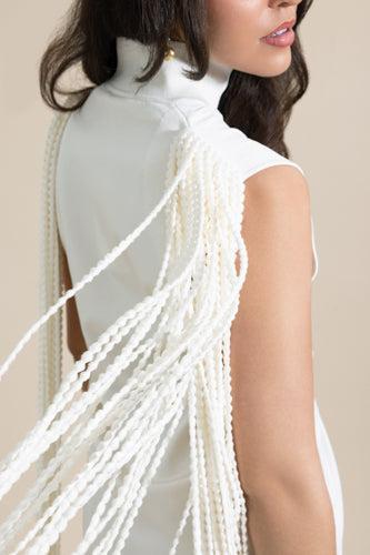 Beaded Fringe Mini Dress-CREAM-36-CLOTHINGDRESSCASUAL-ALAÏA