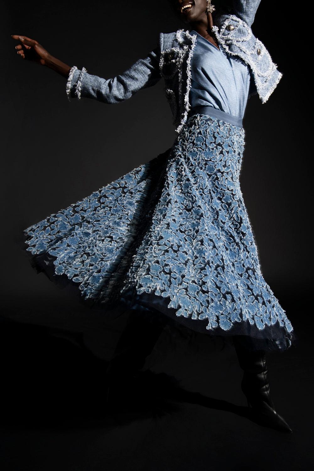 Embroidered Midi Skirt-CHAMBRAY BLUE-34-CLOTHINGSKIRTMIDI-MAISON COMMON