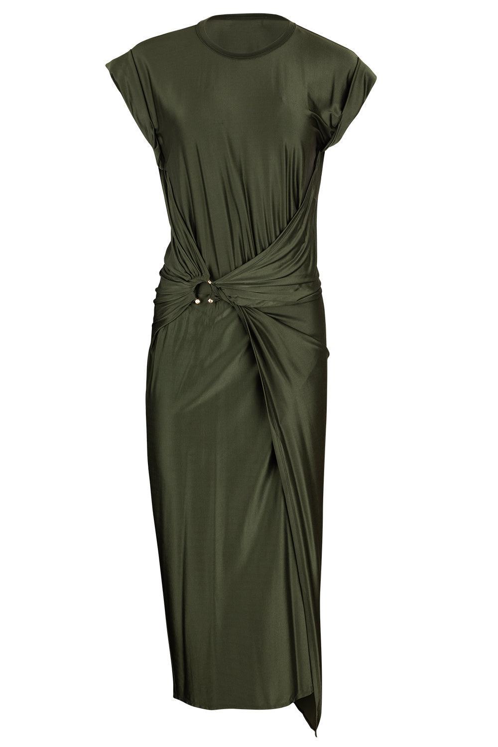 Cap Sleeve Robe Dress-NEW KAKI-34-CLOTHINGDRESSCASUAL-RABANNE