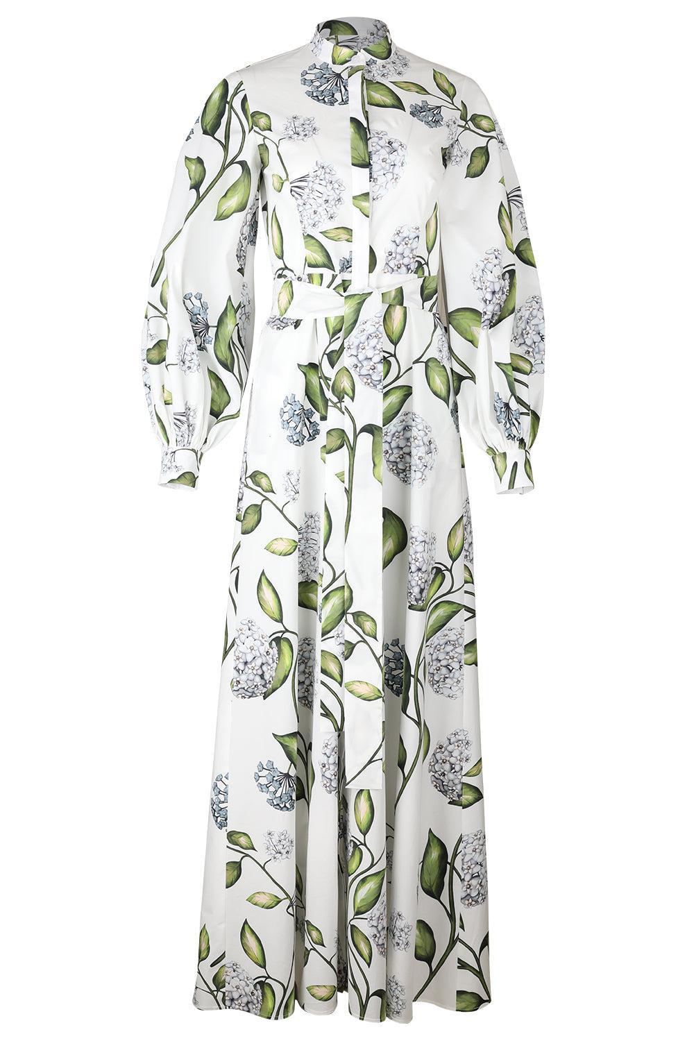 Long Sleeve Porcelain Flowers Caftan-FLORAL-XS-CLOTHINGDRESSCASUAL-OSCAR DE LA RENTA
