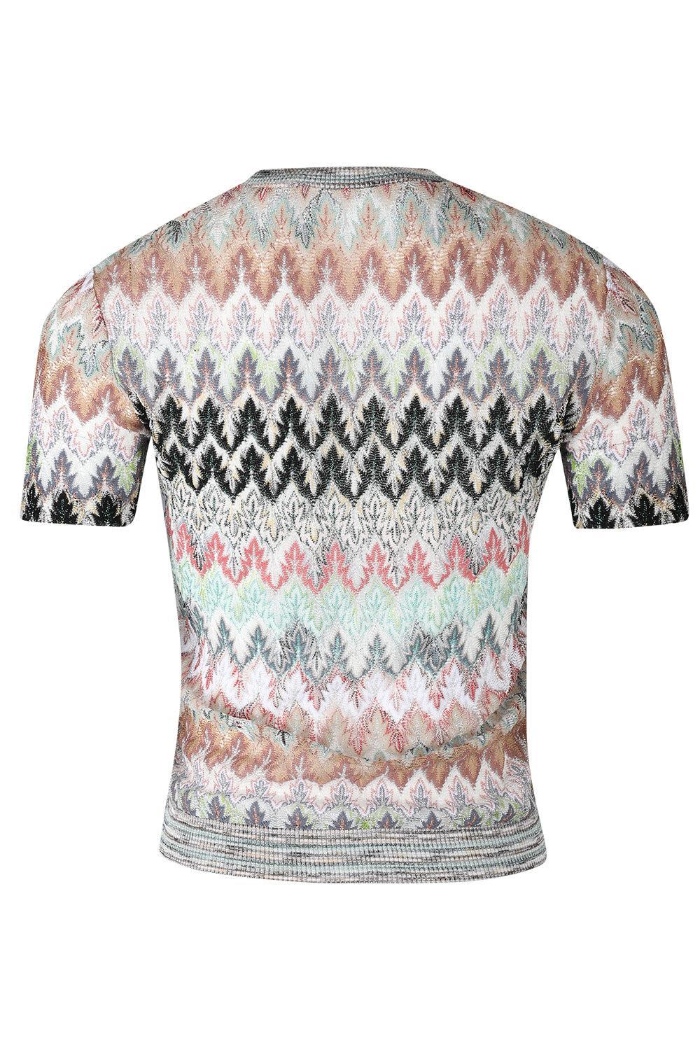 Short Sleeve Crew Neck Top - White Pink Blue-MULTI-38-CLOTHINGTOPKNITS-MISSONI