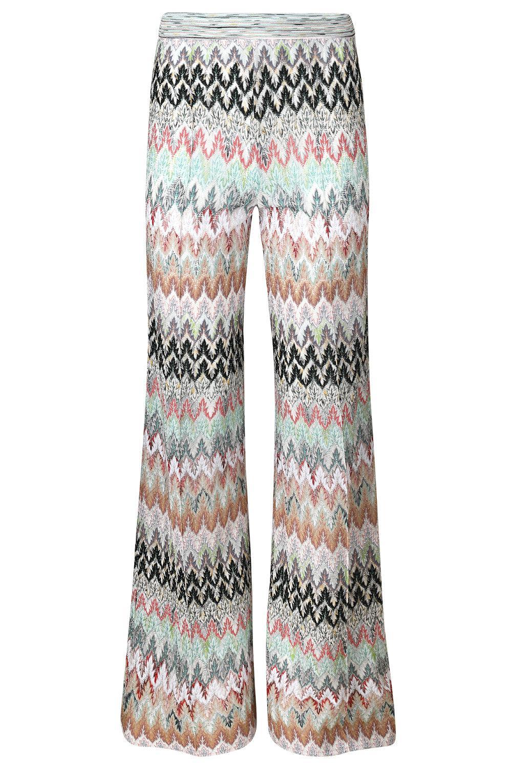 Wide Leg Knit Trousers - White Pink Blue-MULTI-38-CLOTHINGPANTWIDE LEG-MISSONI