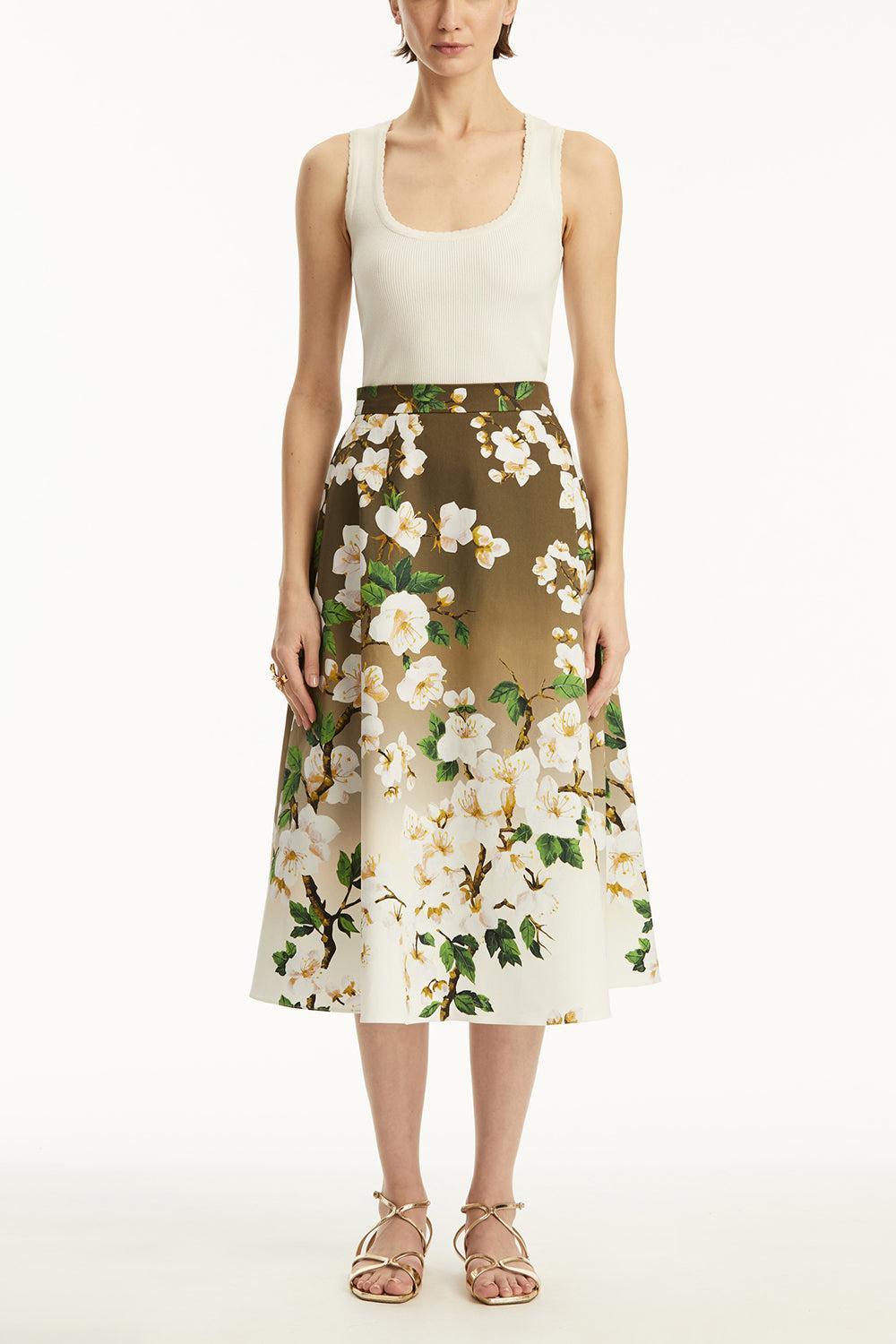 Cherry Blossom Midi Skirt-WHT/KHA-4-CLOTHINGSKIRTMIDI-OSCAR DE LA RENTA