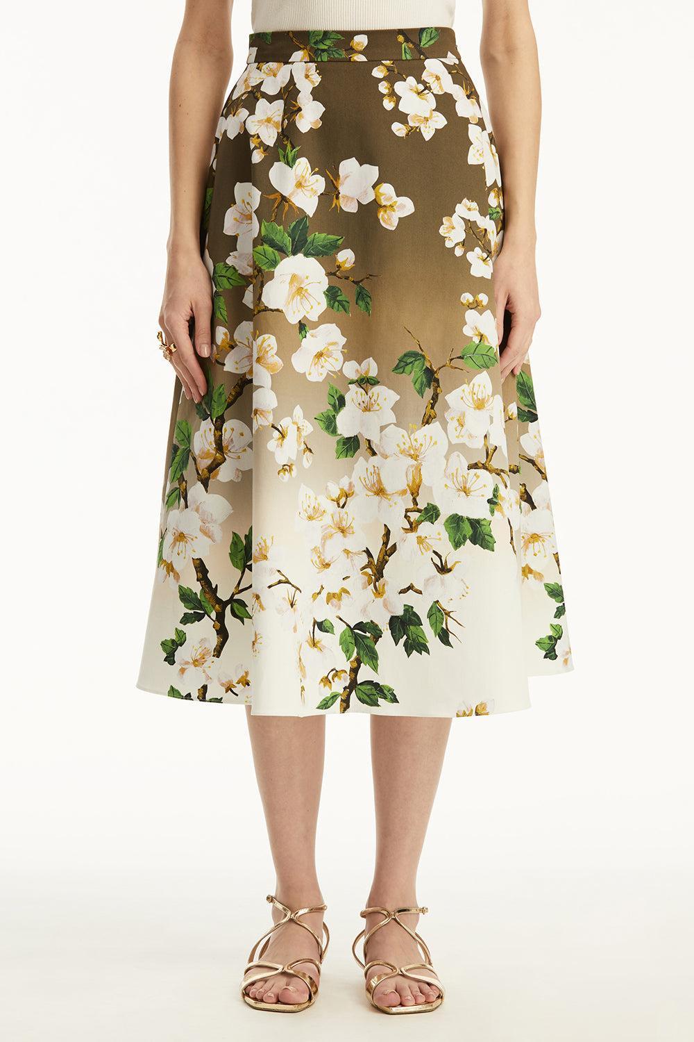 Cherry Blossom Midi Skirt-WHT/KHA-4-CLOTHINGSKIRTMIDI-OSCAR DE LA RENTA