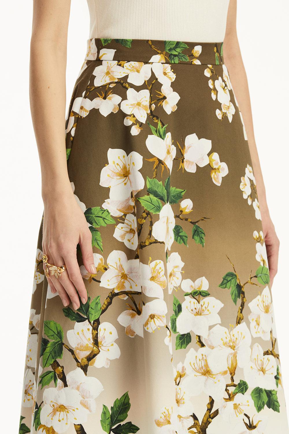 Cherry Blossom Midi Skirt-WHT/KHA-4-CLOTHINGSKIRTMIDI-OSCAR DE LA RENTA