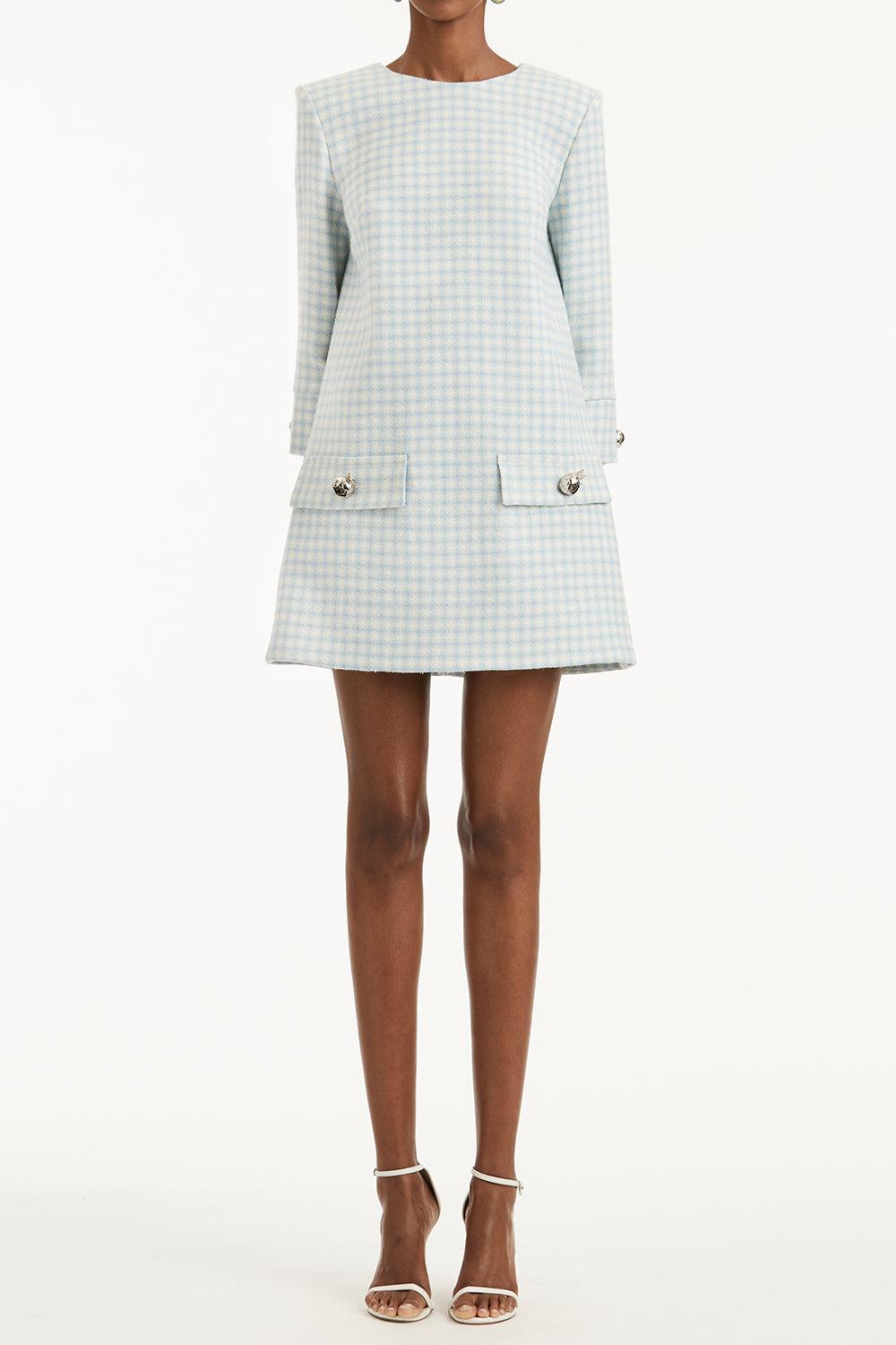 Checked Day Dress-BLUE-8-CLOTHINGDRESSCASUAL-OSCAR DE LA RENTA