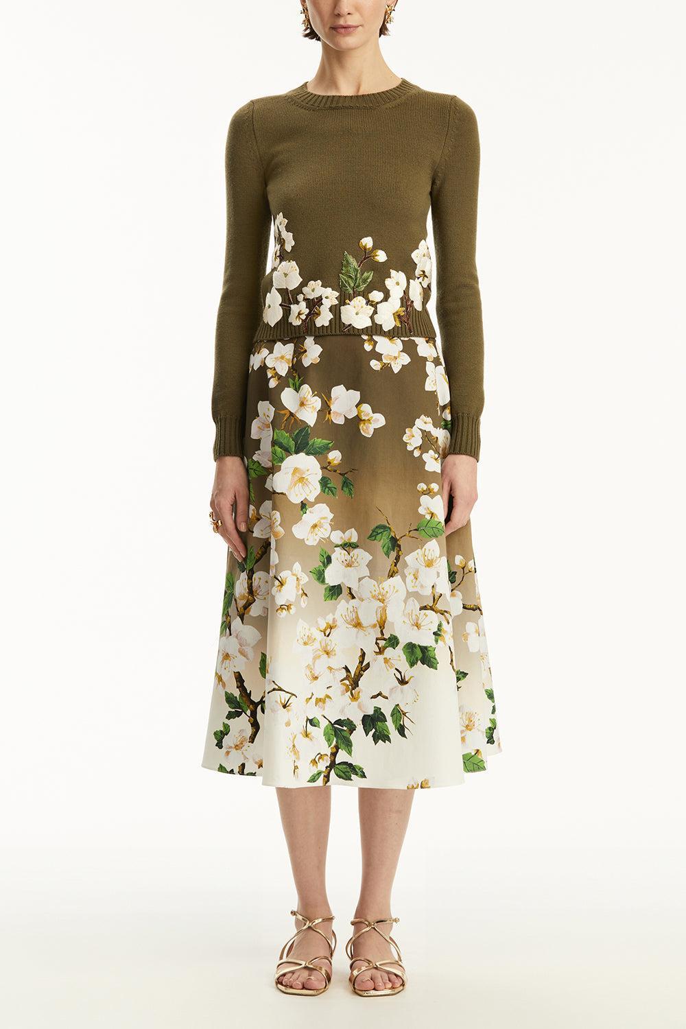 Cherry Blossom Embroidered Pullover-KHAKI-XS-CLOTHINGTOPKNITS-OSCAR DE LA RENTA