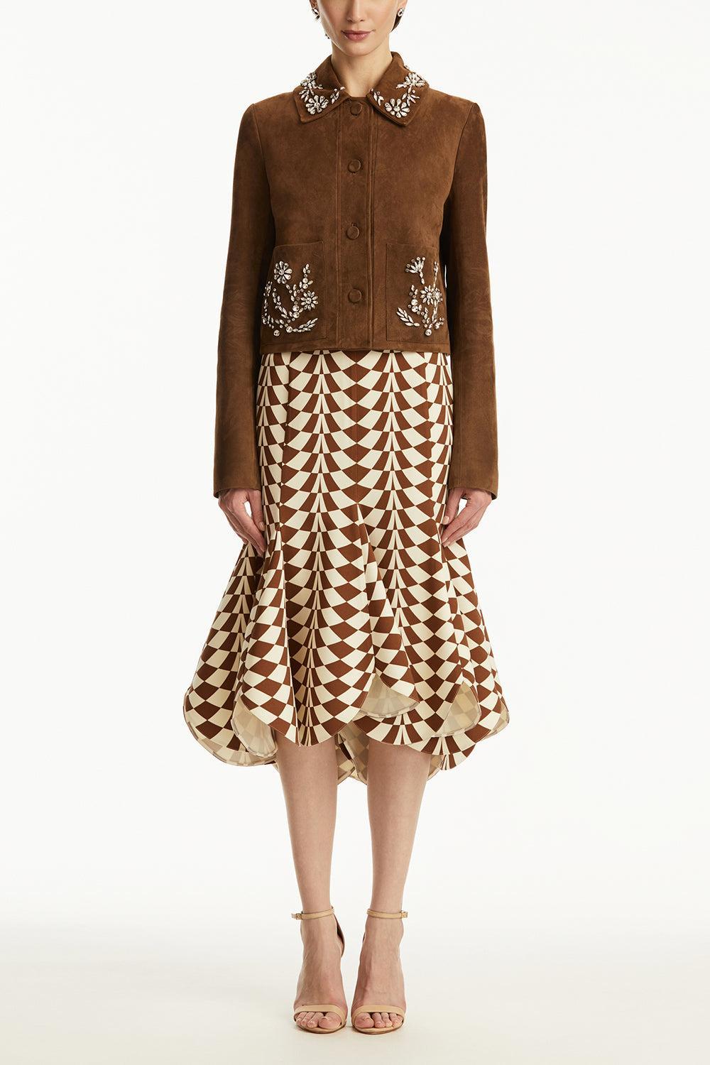 Crystal Embroidered Jacket-DKCOGNAC-4-CLOTHINGJACKETLEATHER-OSCAR DE LA RENTA
