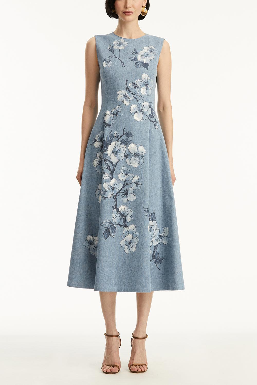 Sleeveless Cherry Blossom Printed Dress-LTWASHDN-6-CLOTHINGDRESSCASUAL-OSCAR DE LA RENTA