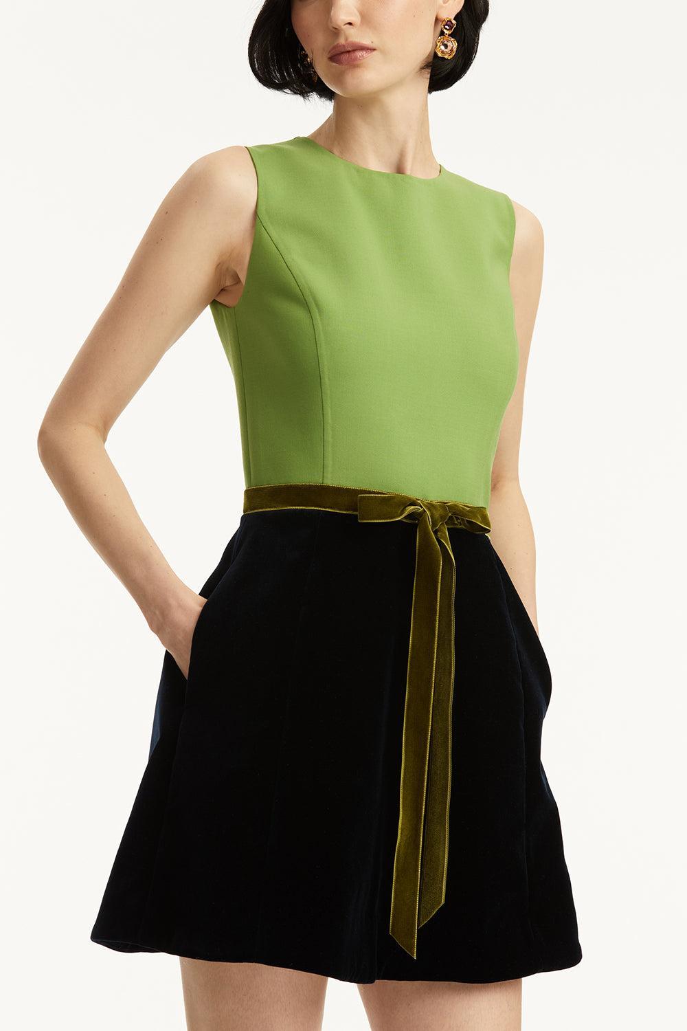 Sleeveless Bow Skirt Dress-FRN/NVY-2-CLOTHINGDRESSCOCKTAIL-OSCAR DE LA RENTA