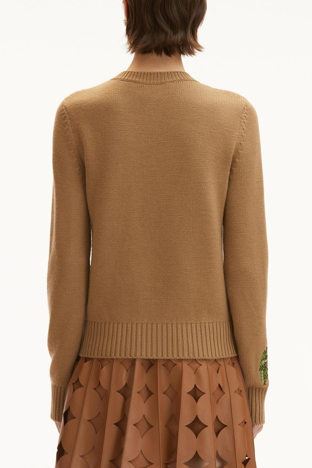 Long Sleeve Rose Embroidered Pullover-WALNUT-XS-CLOTHINGTOPKNITS-OSCAR DE LA RENTA