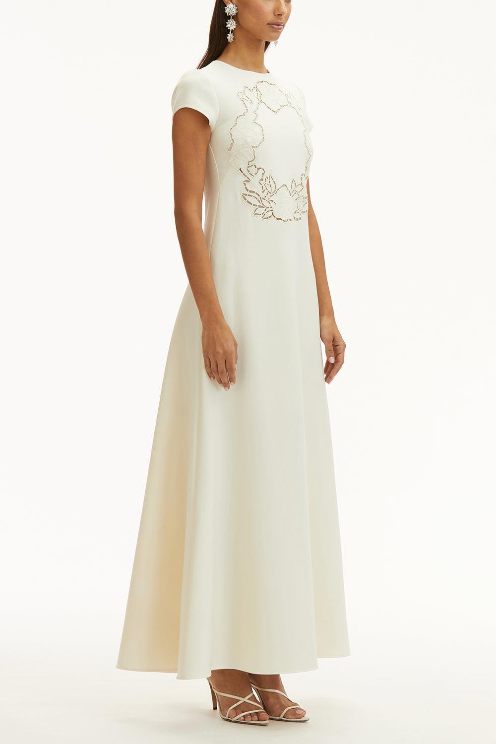 Short Sleeve Floral Cut Out Dress-IVORY-12-CLOTHINGDRESSCASUAL-OSCAR DE LA RENTA
