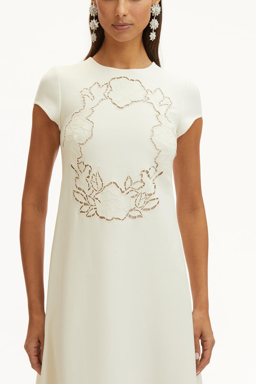 Short Sleeve Floral Cut Out Dress-IVORY-12-CLOTHINGDRESSCASUAL-OSCAR DE LA RENTA