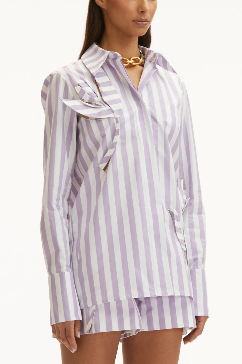 Striped Cut Out Short-THSTLWHT-2-CLOTHINGPANTSHORT-OSCAR DE LA RENTA