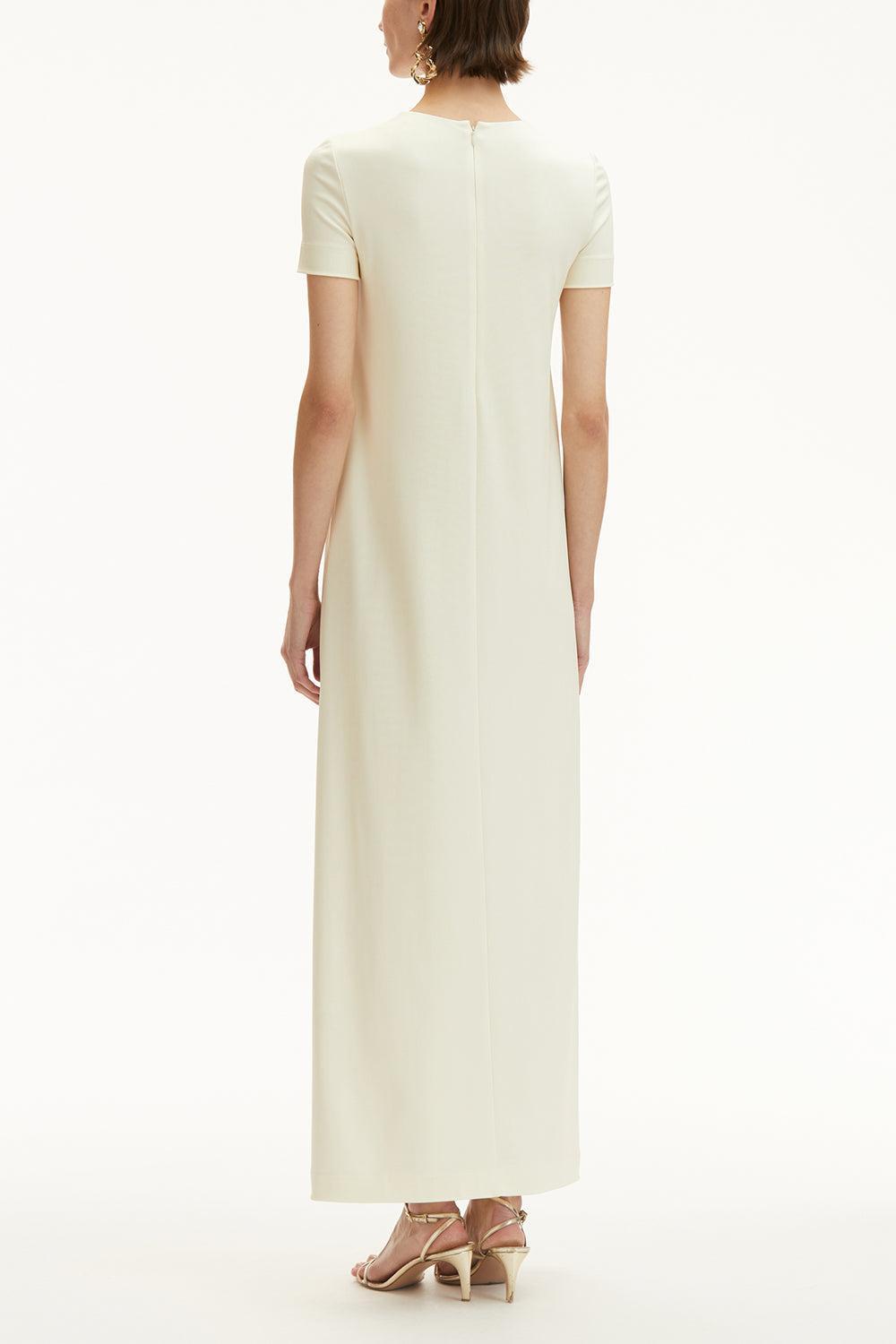 Short Sleeve Painted Roses Dress-WHT/IVOR-4-CLOTHINGDRESSCASUAL-OSCAR DE LA RENTA