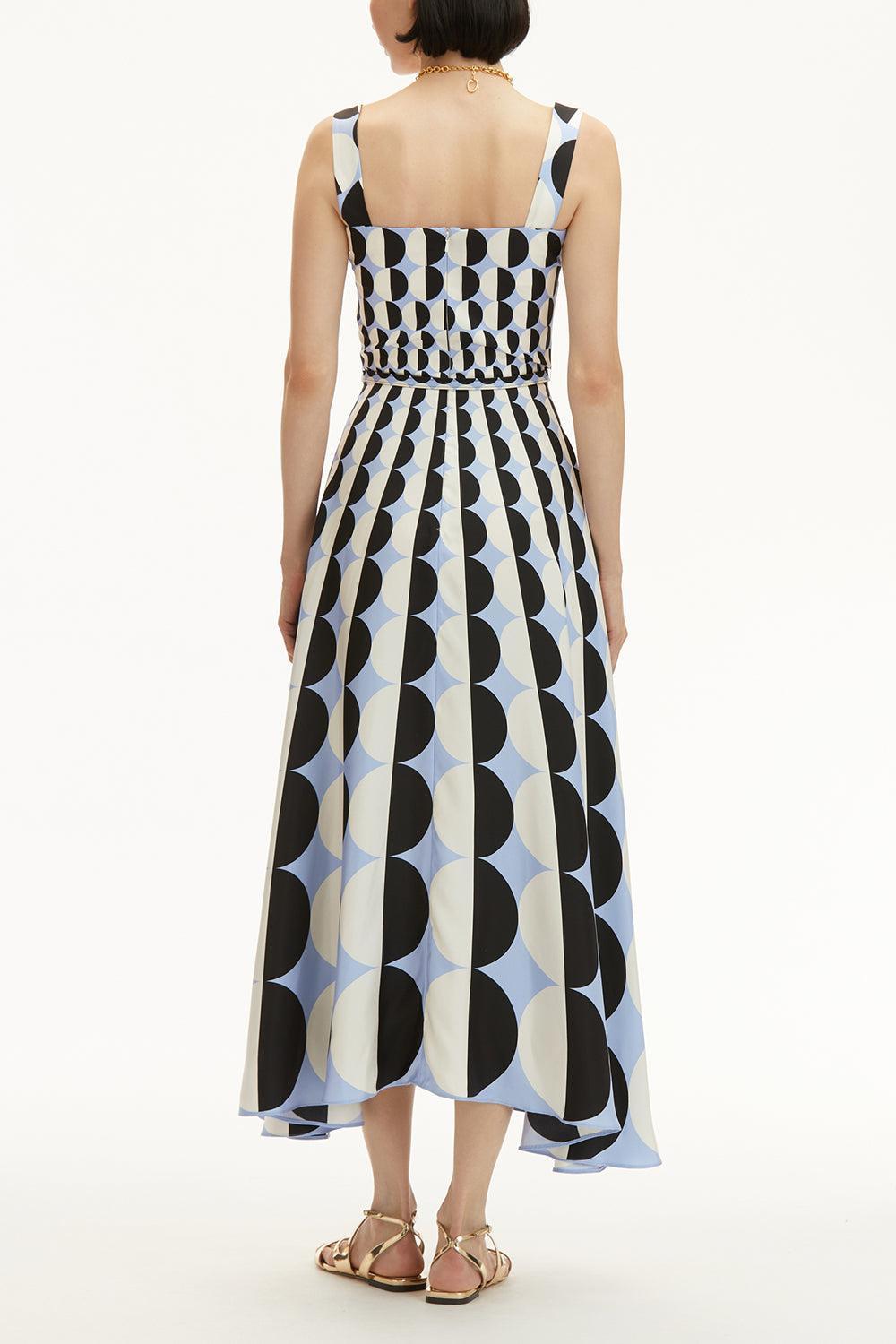 Sleeveless Square Neck Geo Dress-BLK/BLUE-4-CLOTHINGDRESSCASUAL-OSCAR DE LA RENTA