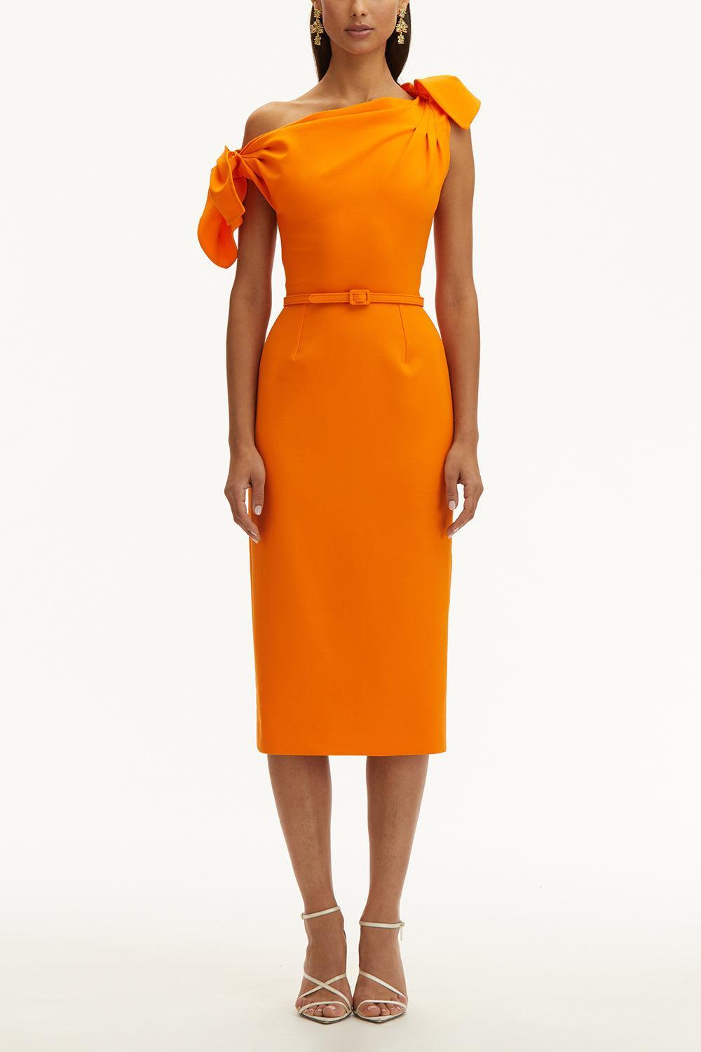 Drape Neck Detail Slit Dress-CLEMENTN-4-CLOTHINGDRESSCASUAL-OSCAR DE LA RENTA