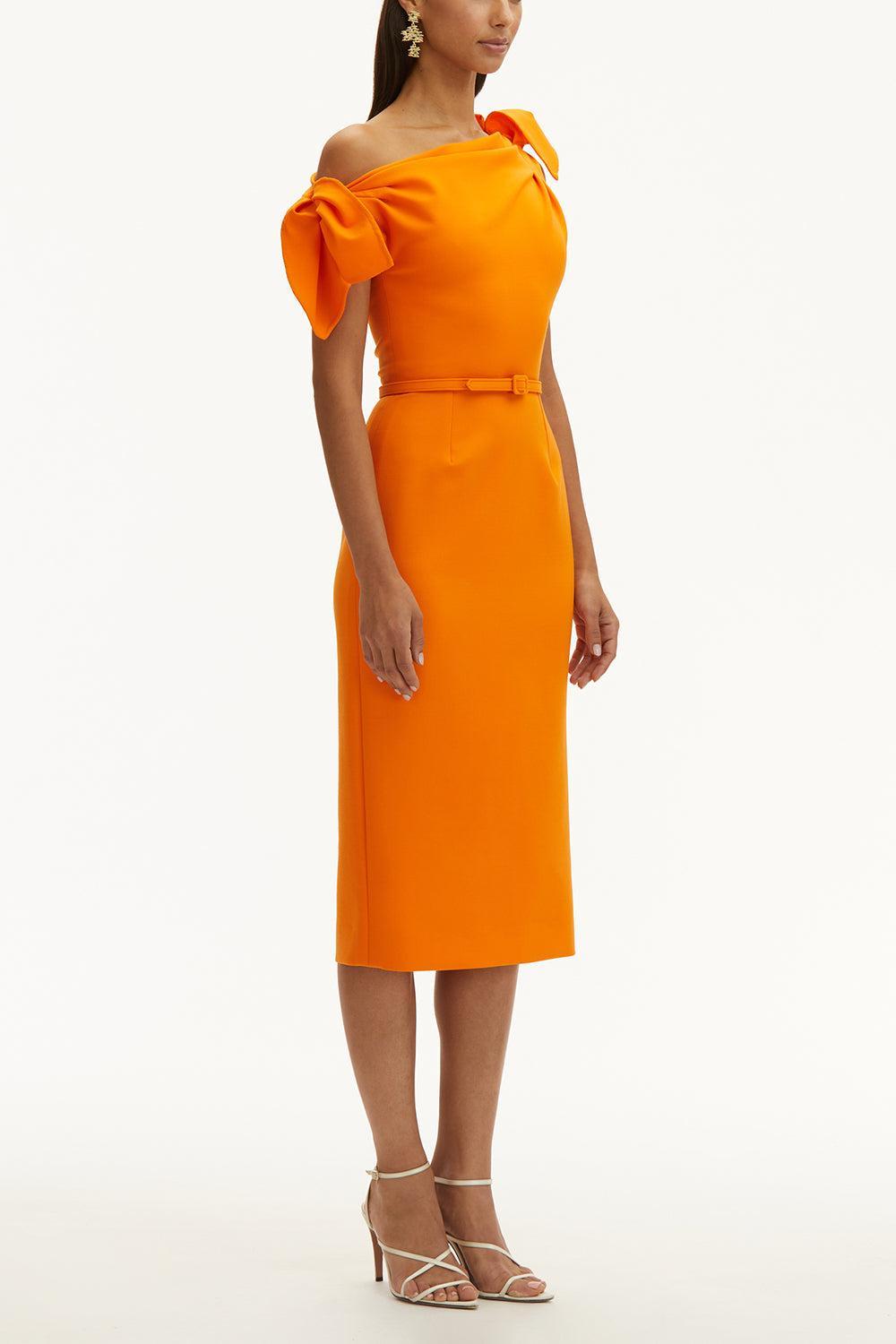 Drape Neck Detail Slit Dress-CLEMENTN-4-CLOTHINGDRESSCASUAL-OSCAR DE LA RENTA