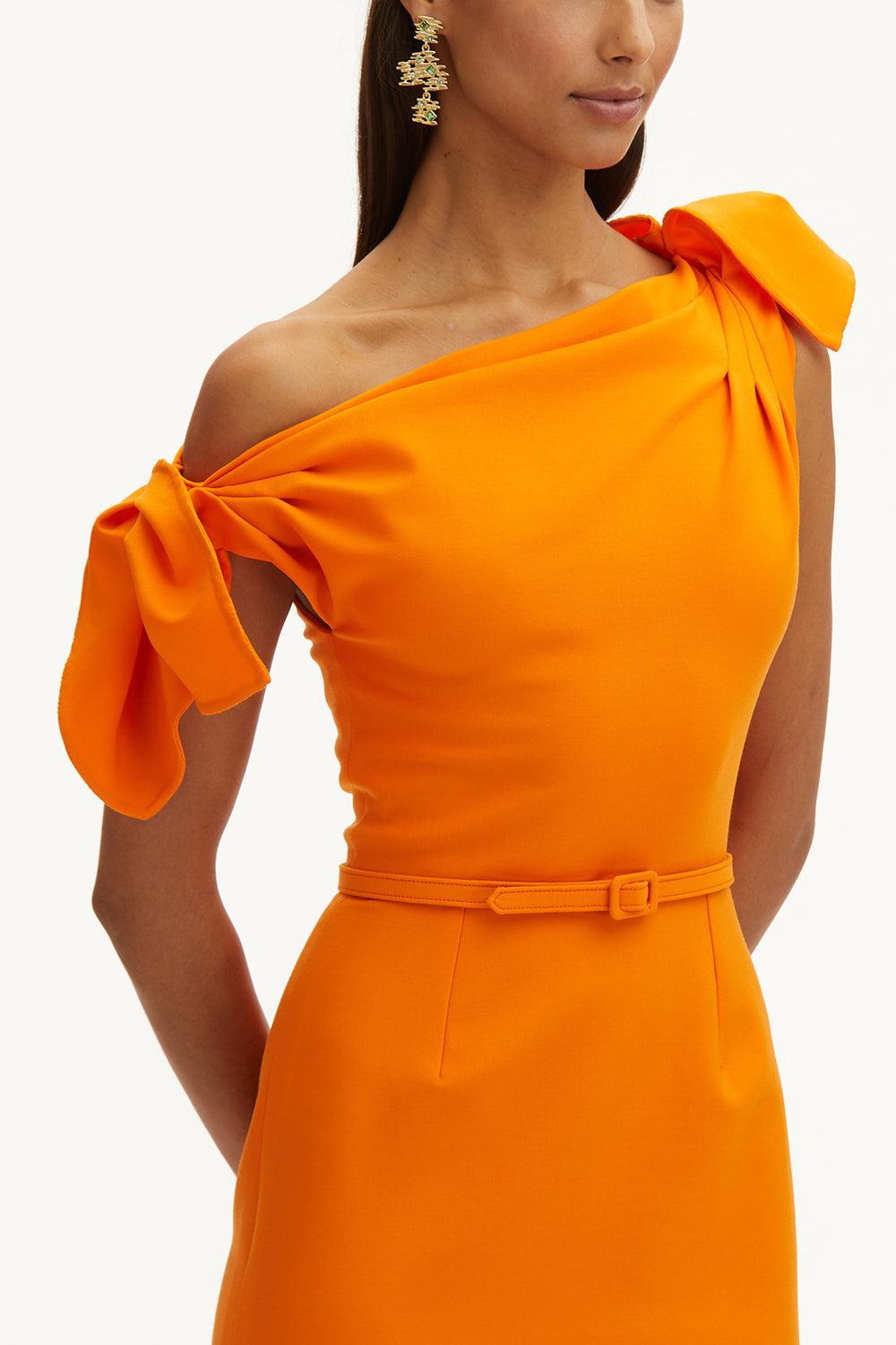 Drape Neck Detail Slit Dress-CLEMENTN-4-CLOTHINGDRESSCASUAL-OSCAR DE LA RENTA
