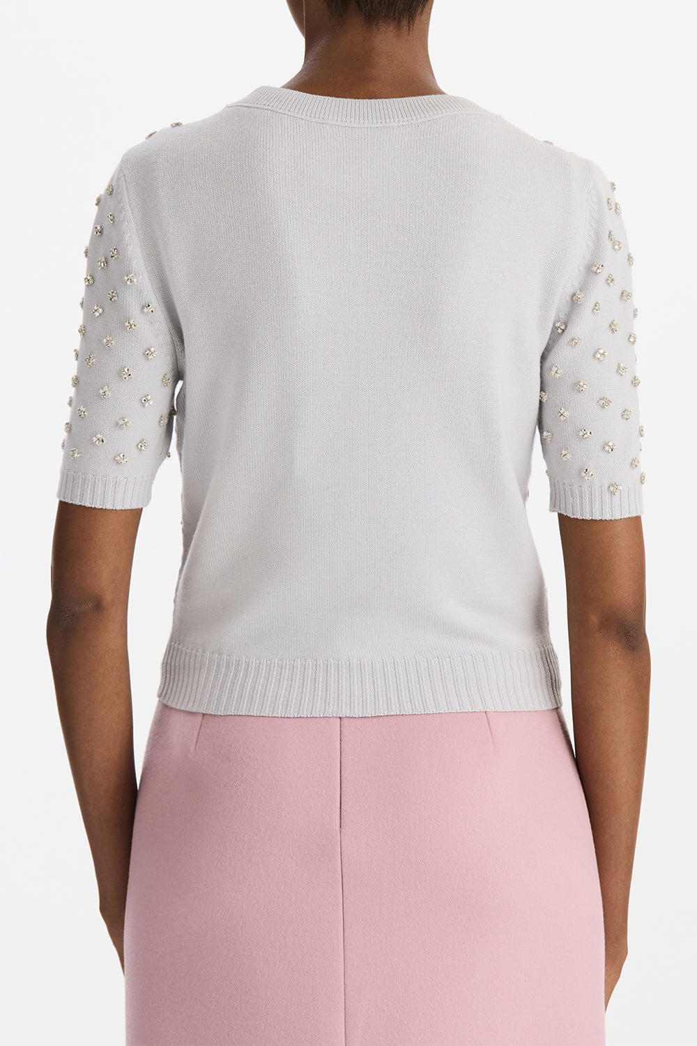 Crystal Floral Elbow Sleeve Cardigan-GREY-S-CLOTHINGTOPCARDIGAN-OSCAR DE LA RENTA