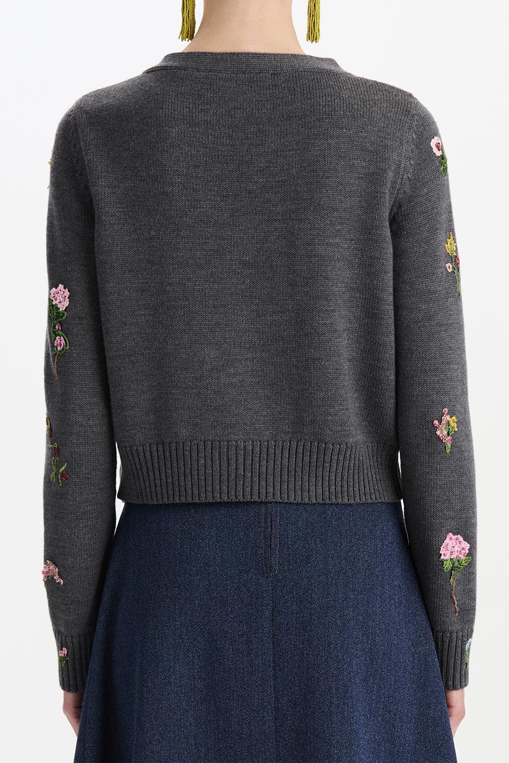  Mini Floral Long Sleeve Cardigan-GREY-XS-CLOTHINGTOPCARDIGAN-OSCAR DE LA RENTA 
